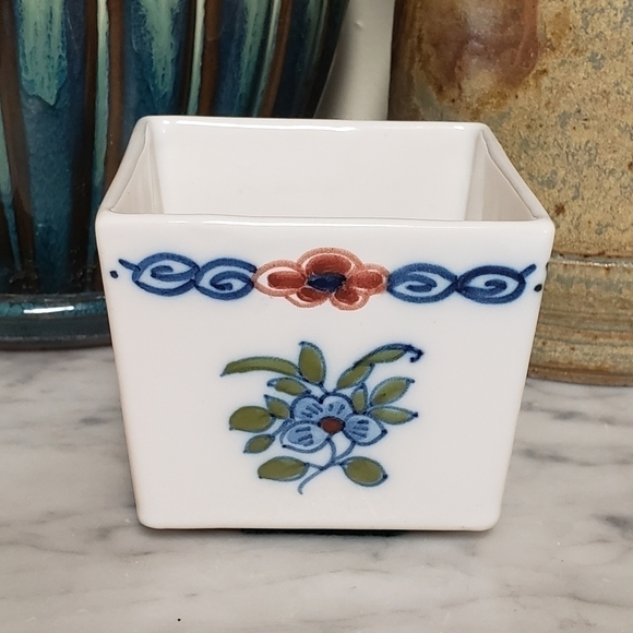 DUTCH Focke & Meltzer Floral Blue White Square Dish Makkum Planter Trinket - Picture 3 of 6